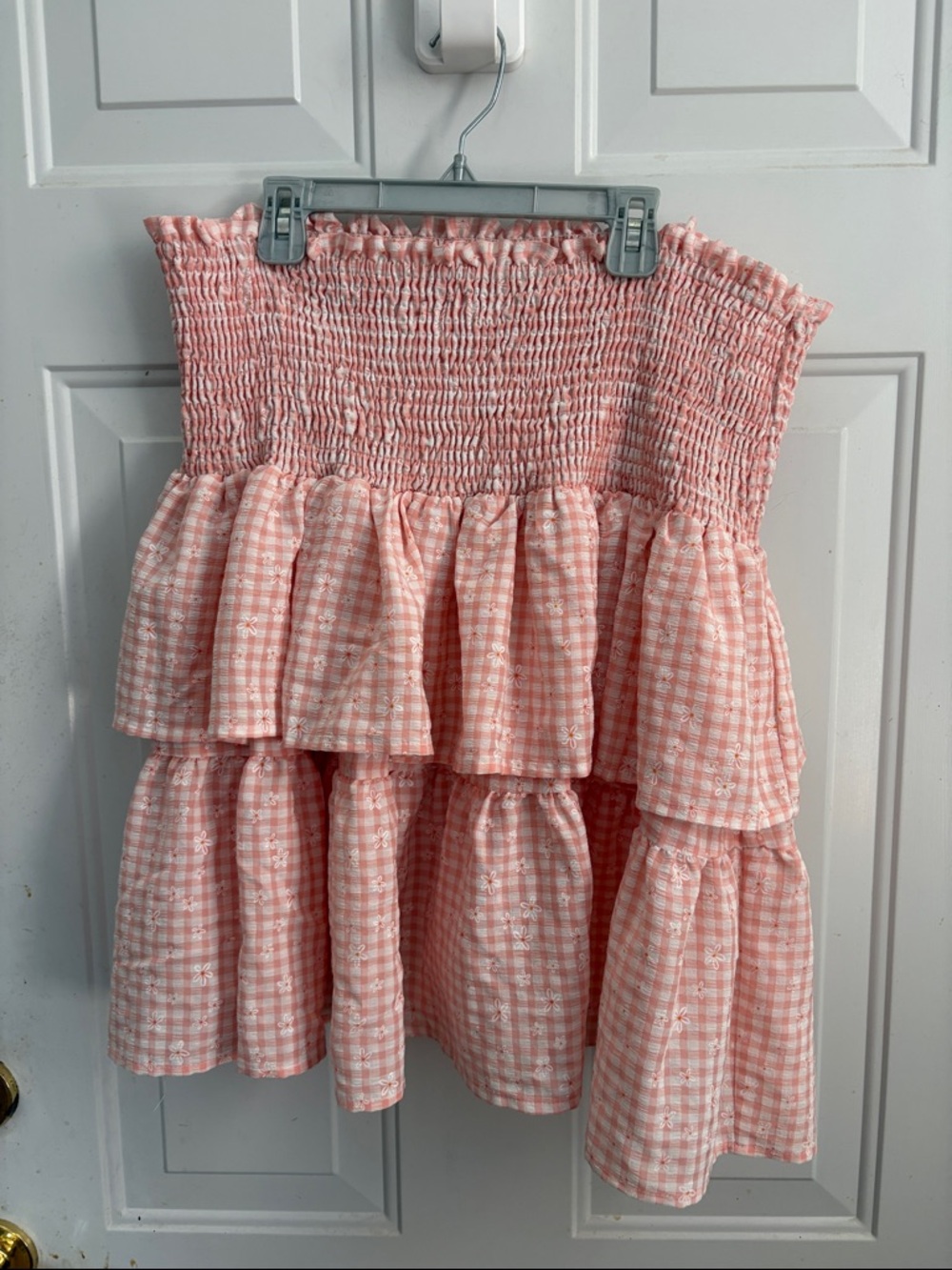 Unique Vintage Pink Smocked Tiered Mini Skirt
